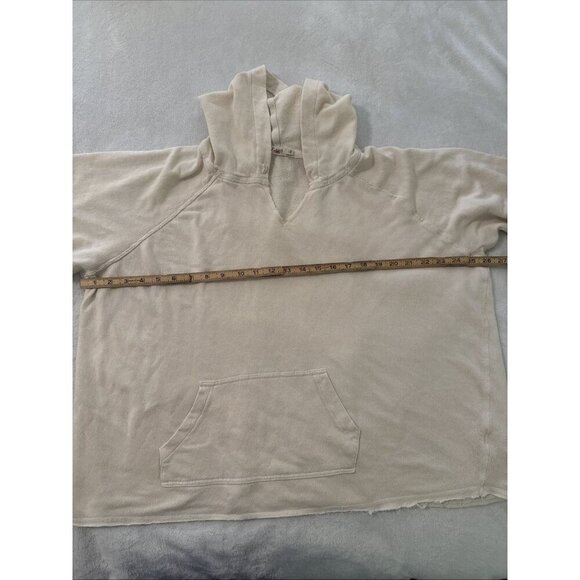 Faherty Hoodie Sweatshirt Unisex L Cream Beige Lightweight Pullover Raw Hem - Picture 8 of 9
